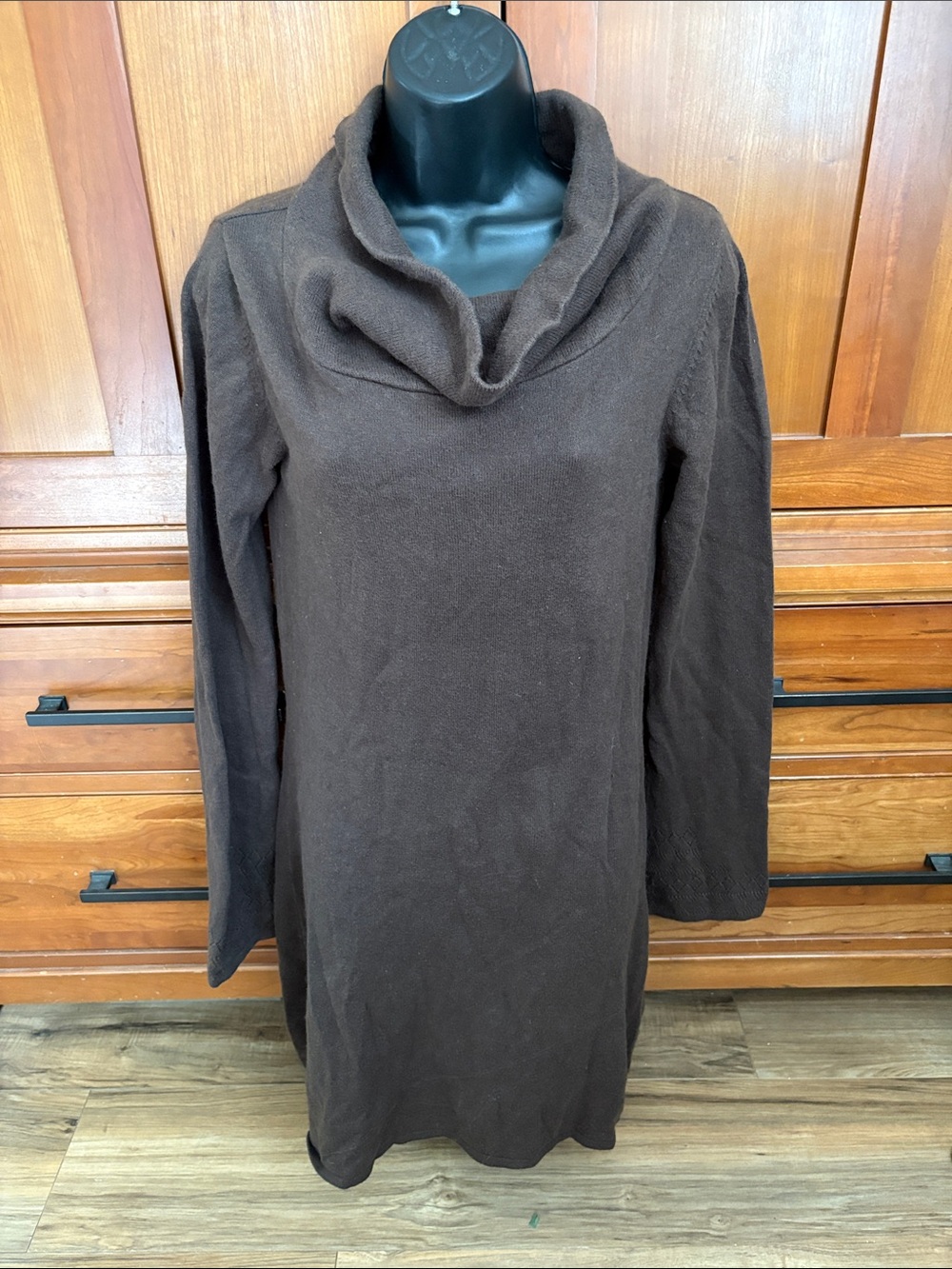 Prana Brown Cowl Neck Sweater wool and organic Cotton knit dress
